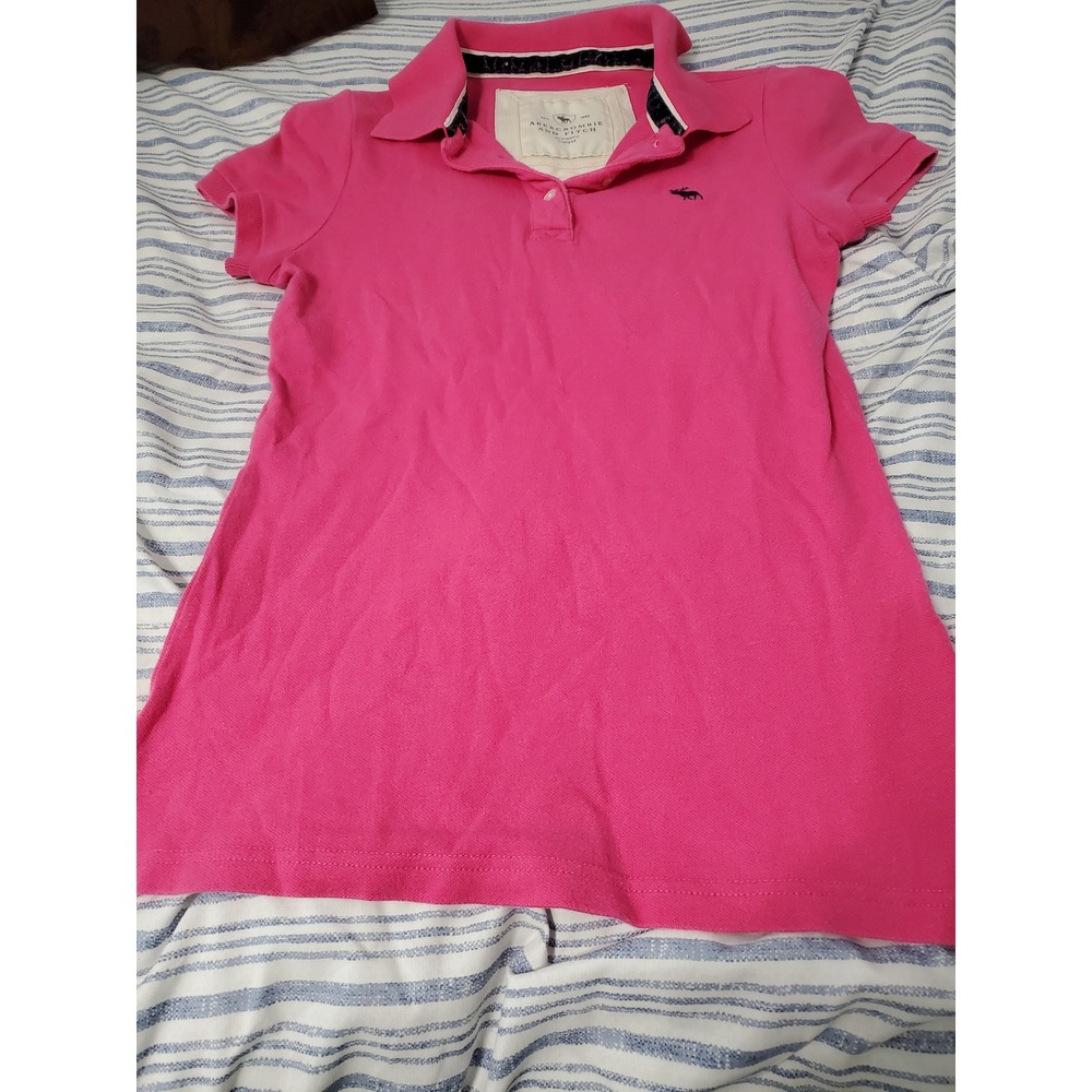 Abercrombie & Fitch Womens Pink Short Sleeve Pique Polo Shirt Small Moose Logo